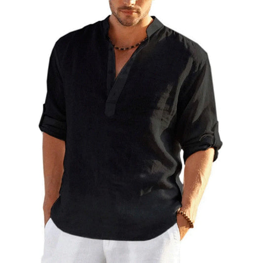 Men's Casual Linen Henley Shirt