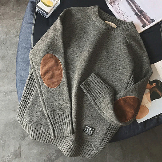 Knit Sweater Pullover with Elbow Patches